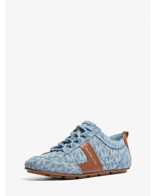 MICHAEL Michael Kors Blue Keely Signature Logo Print Denim And Leather Trainer