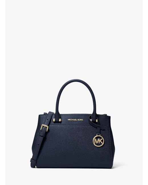 Michael Kors Outlet Blue Mk Gibson Small Saffiano Leather Satchel