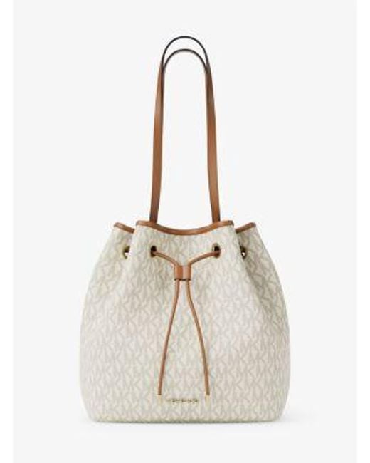 Michael Kors Natural Avery Medium Signature Logo Bucket Tote Bag