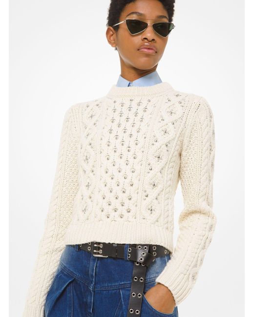 Michael Kors Multicolor Cashmere Studded Cable-knit Sweater