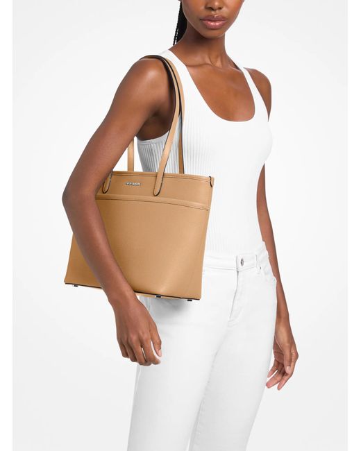 MICHAEL Michael Kors Natural Mk Marlowe Medium Pebbled Leather Pocket Tote Bag