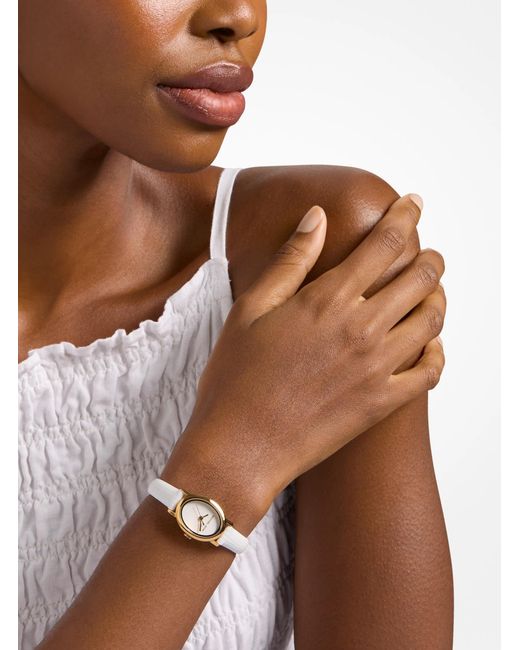 Michael Kors White Petite Maude-Tone And Lizard Embossed Leather Watch