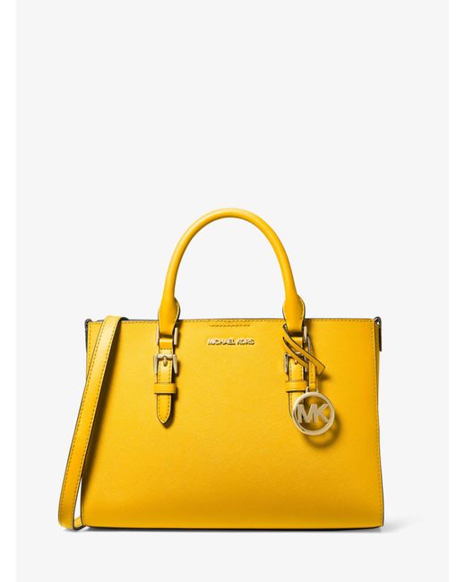 Michael Kors Yellow Charlotte Medium 2-in-1 Saffiano Leather And Logo Tote Bag
