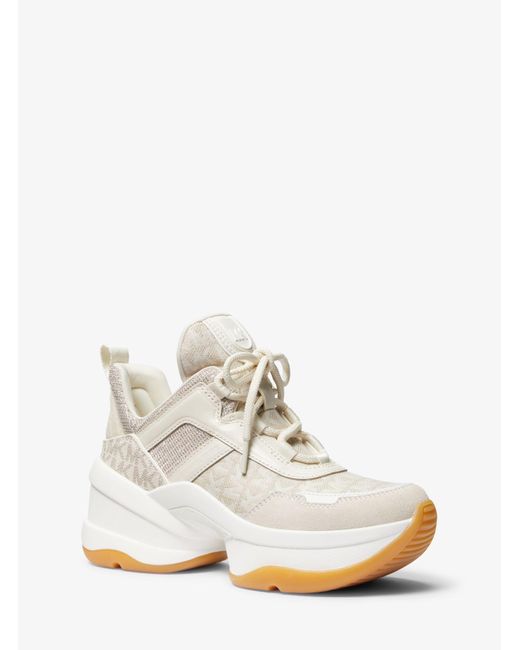 MICHAEL Michael Kors White Olympia Logo Jacquard And Glitter Chain-mesh Trainer