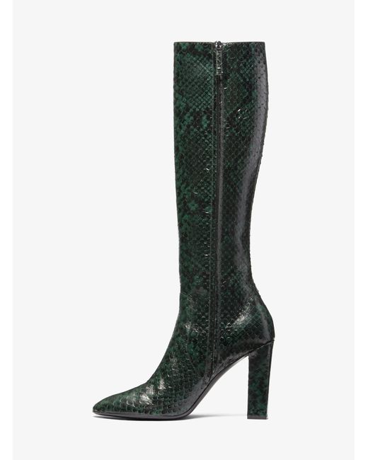 Michael Kors Green Mk Carly Python Embossed Leather Boot