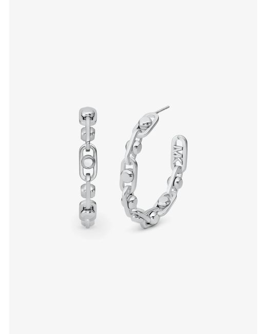Michael Kors White Astor Link Medium Precious Metal-Plated Brass Hoop Earrings
