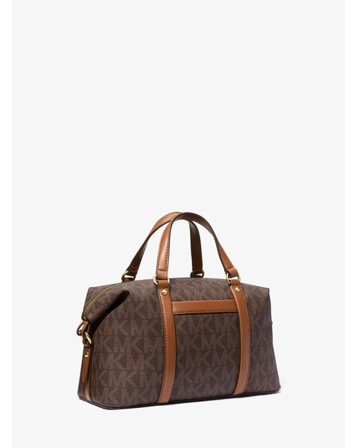 Michael Kors Outlet Brown Mk Beck Small Signature Logo Satchel