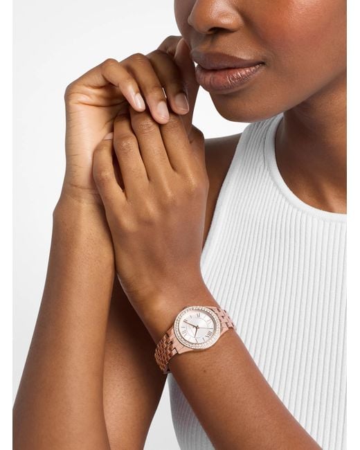 Michael Kors White Mk Mini Harlowe Pavé-Tone Watch
