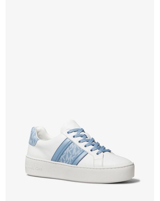 Michael Kors Poppy Leather And Logo Stripe Sneaker in Blue | Lyst
