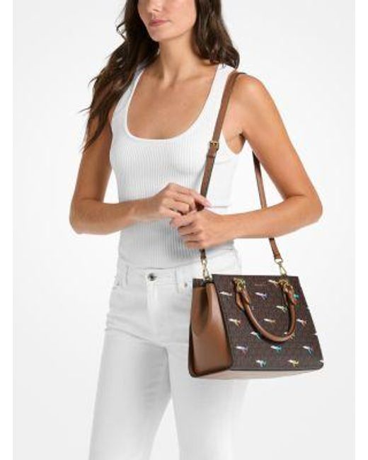 Michael Kors Brown Marilyn Medium Printed Signature Logo Satchel