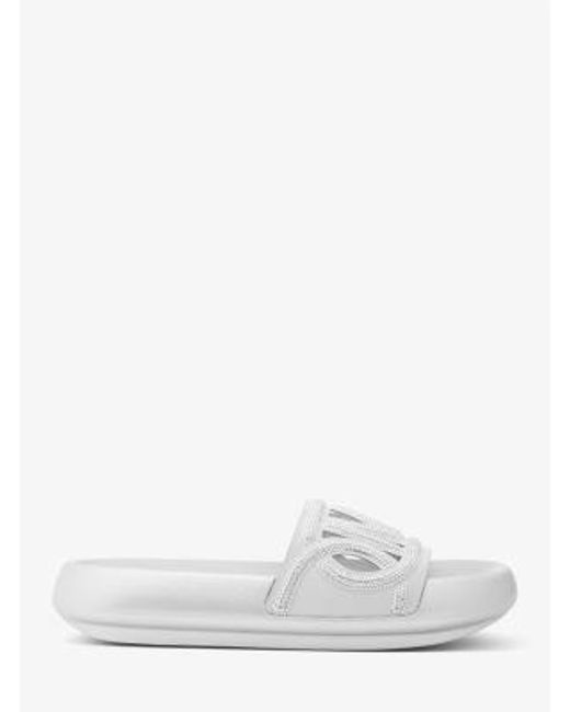 Michael Kors White Splash Embellished Scuba Slide Sandal