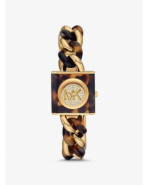 Michael Kors White Petite Lock Pavé Gold-tone And Tortoiseshell Acetate Chain Watch