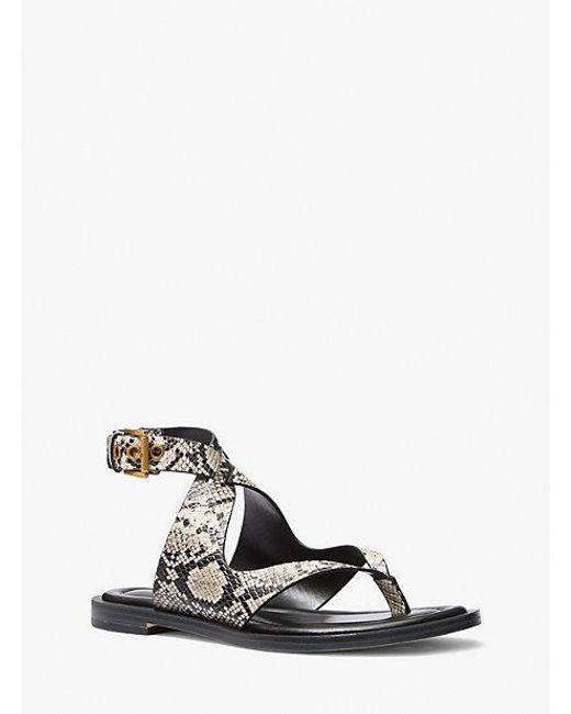 MICHAEL Michael Kors White Mk Irene Snake Embossed Leather Wrap Sandal