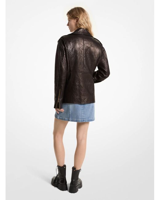 MICHAEL Michael Kors Black Mk Oversized Crinkled Leather Moto Jacket