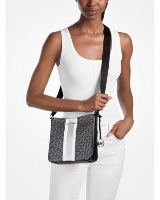 Michael Kors Black Jet Set Small Signature Logo Stripe Crossbody Bag