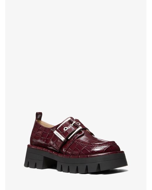 MICHAEL Michael Kors Red Mk Colby Crocodile Embossed Leather Loafer