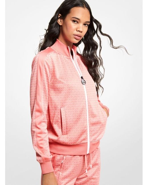 Michael Kors Pink Stretch Logo Jacquard Track Jacket