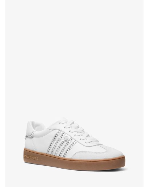MICHAEL Michael Kors White Mk Scotty Embellished Leather Trainers
