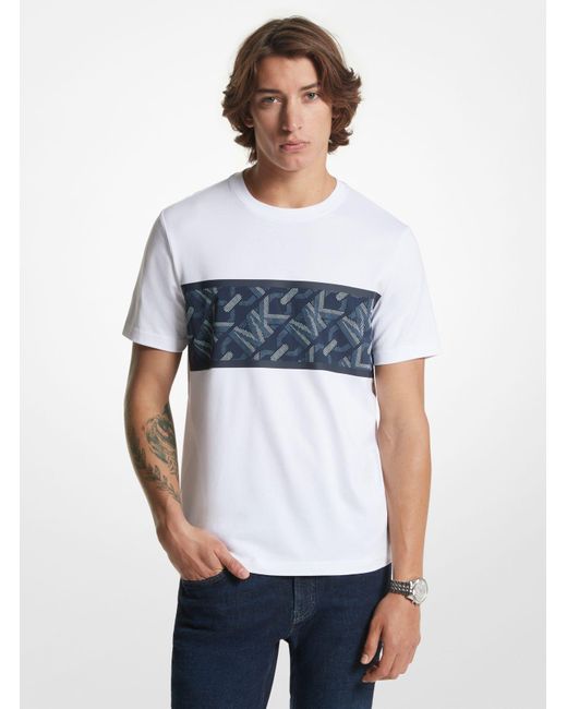 Michael Kors T-Shirt Aus Baumwolle Mit Streifen Und Empire Signature-Logomuster in White für Herren