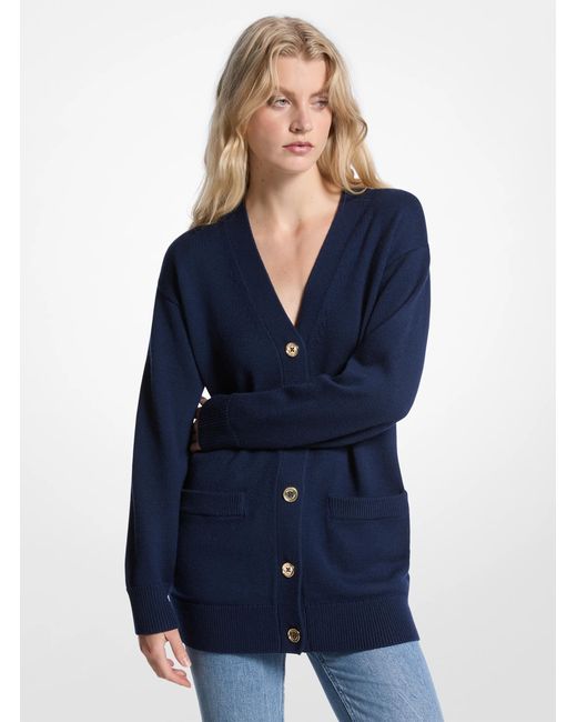 MICHAEL Michael Kors Blue Mk Oversized Wool Cardigan