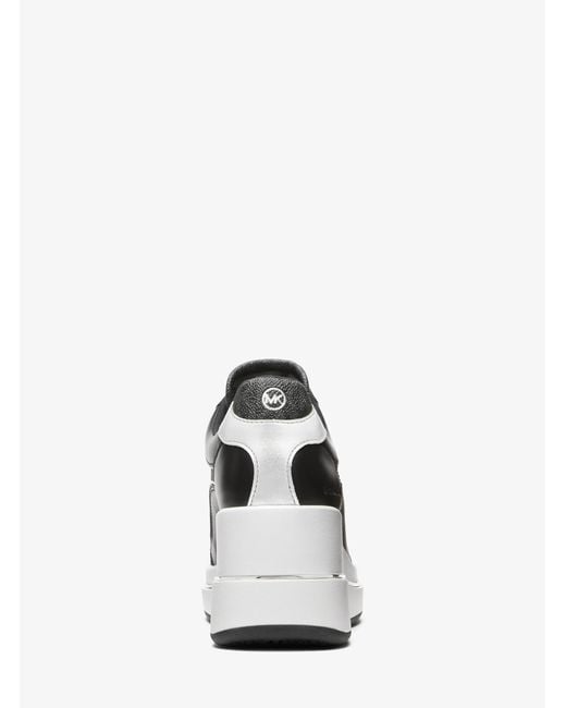 Michael Kors White Mk Emmy Signature Logo And Leather Wedge Trainer