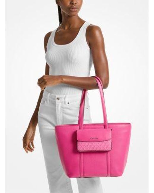 Michael Kors Pink Jet Set Large 2-In-1 Pebbled Leather Tote Bag