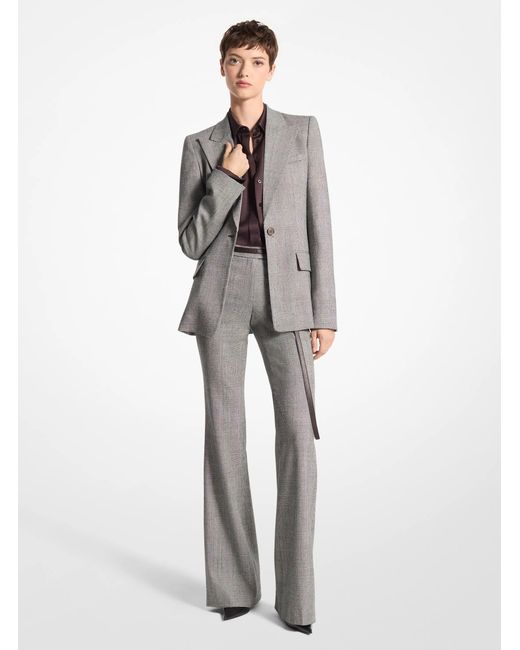Michael Kors White Mk Georgina Glen Plaid Stretch Wool Flannel Blazer