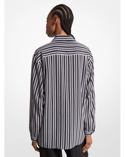 Michael Kors Gray Mk Striped Silk Crepe De Chine Boyfriend Shirt