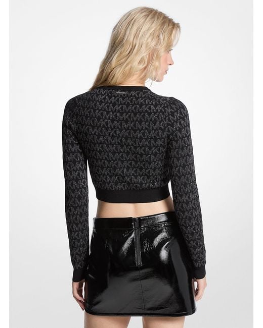 Mk Cardigan Cropped Con Zip E Logo Jacquard Effetto Metallizzato di Michael Kors in Black