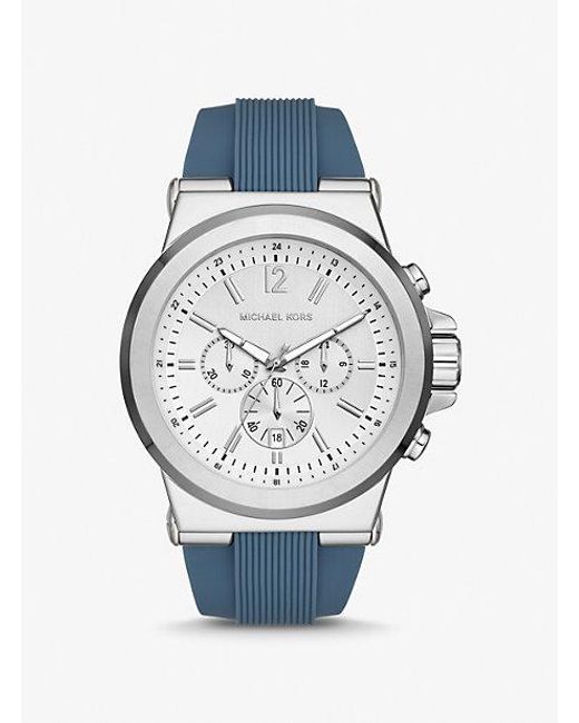 Michael Kors Blue Oversized Dylan Silver-tone And Silicone Watch for men