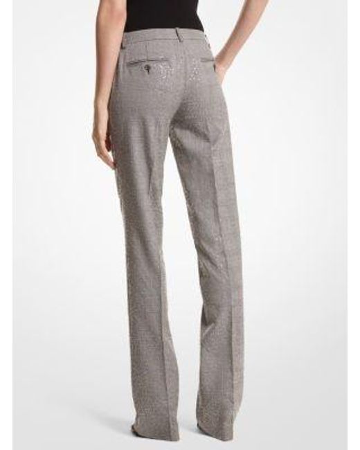 Michael Kors Gray Mk Carolyn Embroidered Glen Plaid Stretch Wool Trousers