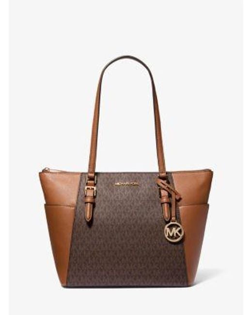 Michael Kors White Charlotte Large Logo And Leather Top-Zip Tote Bag