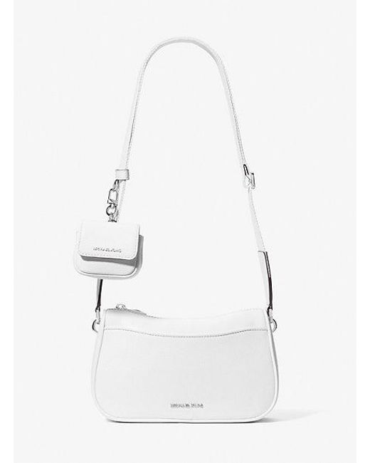 Michael Kors White Jet Set Medium Pebbled Leather Crossbody Bag With Case For Apple Airpods Pro®