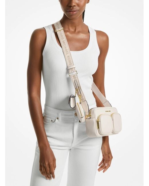 Michael Kors Jet Set Travel Medium Leather Messenger Bag in White