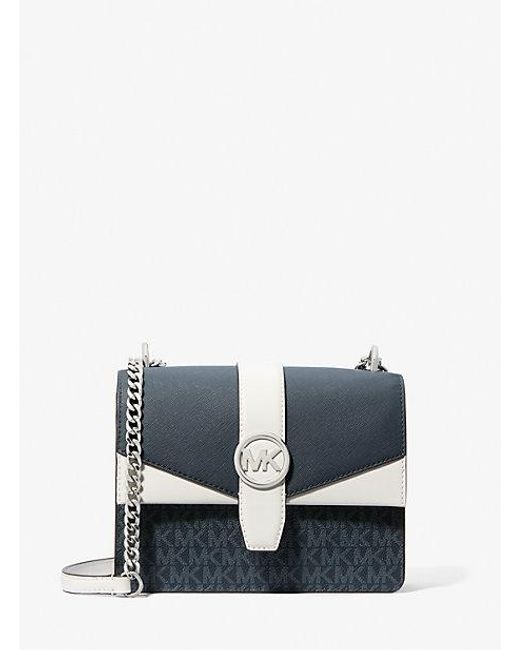 Michael Kors Blue Greenwich Small Color-Block Signature Logo Crossbody Bag
