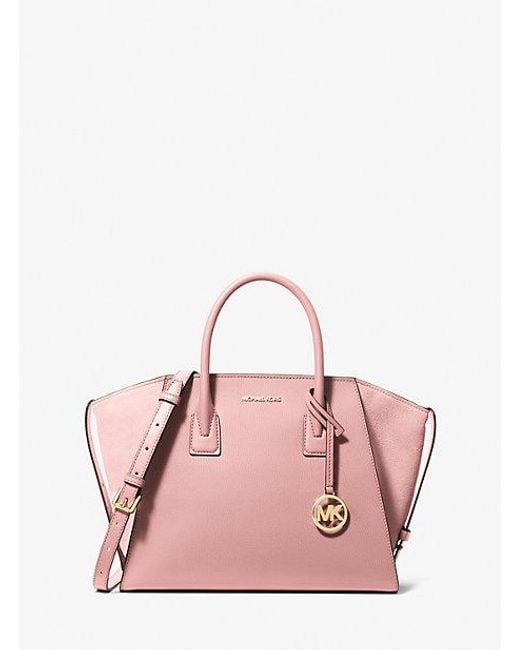 Michael Kors Pink Avril Large Leather And Suede Satchel