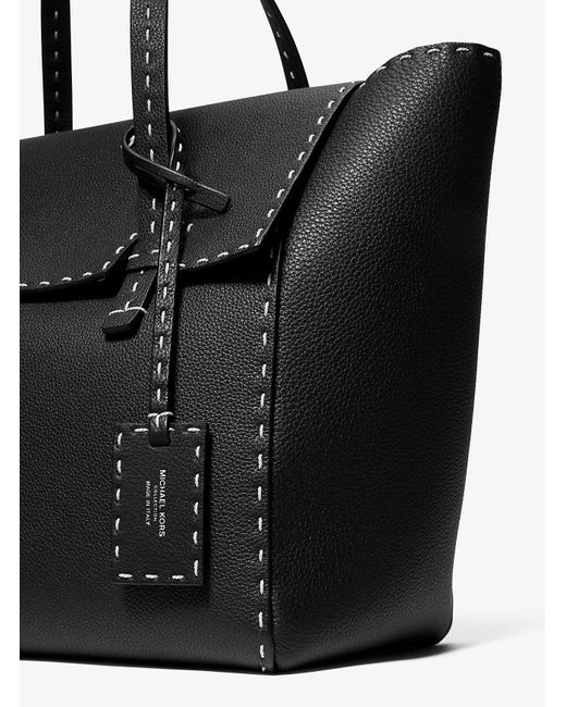 Michael Kors Black Sophia Hand-Stitched Pebbled Leather Satchel