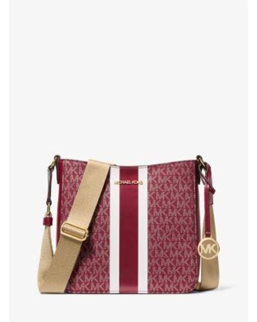 Michael Kors Red Jet Set Small Signature Logo Stripe Crossbody Bag