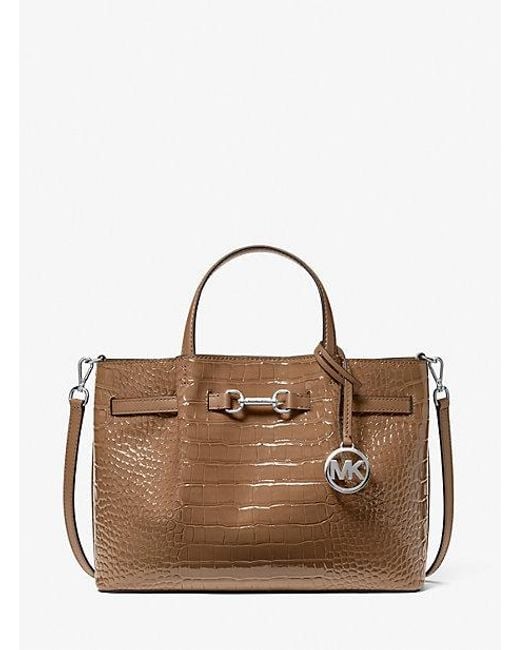 Michael Kors Brown Carson Medium Crocodile Embossed Satchel