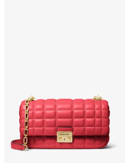 MICHAEL Michael Kors Red Mk Tribeca Large Quilted Leather Shoulder Bag