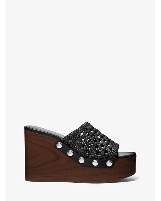 Michael Kors White Mk Mayes Woven Wedge Sandal