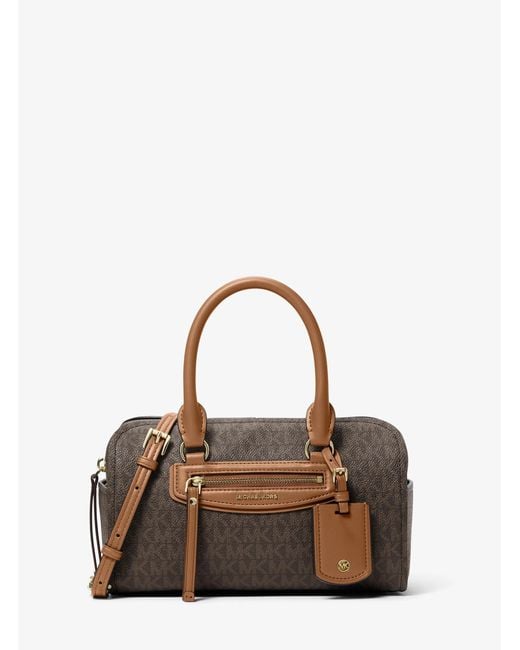 Michael Kors Brown Jet Set Travel Extra-Small Signature Logo Duffel Crossbody Bag