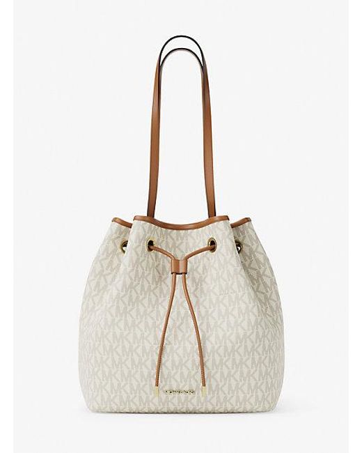 Michael Kors Natural Avery Medium Signature Logo Bucket Tote Bag