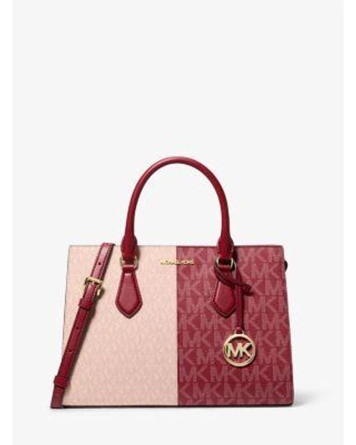 Michael Kors Red Sheila Medium Two-Tone Metallic Signature Logo Satchel