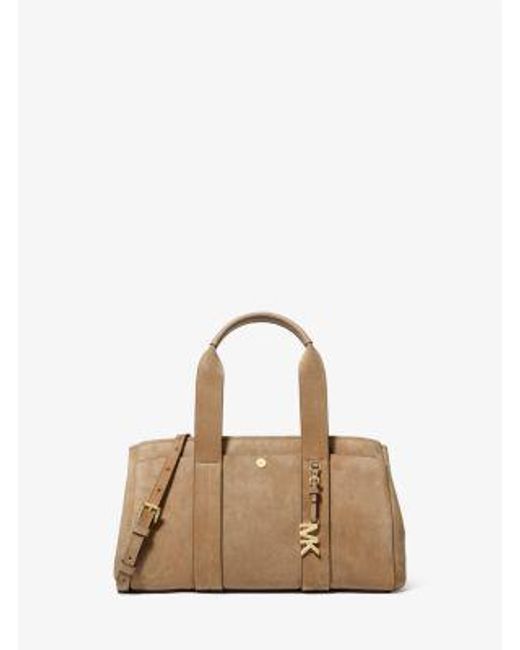 Michael Kors Natural Romee Small Suede Satchel