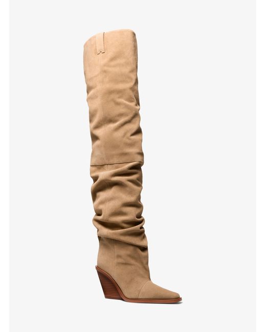 MICHAEL Michael Kors White Mk Noemie Suede Over-The-Knee Boot