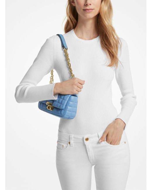 Michael Kors Blue Mk Tribeca Small Quilted Leather Shoulder Bag