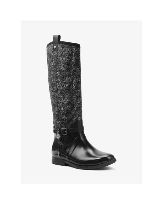 Michael Kors Charm Tweed And Rubber Rain Boot in Black | Lyst