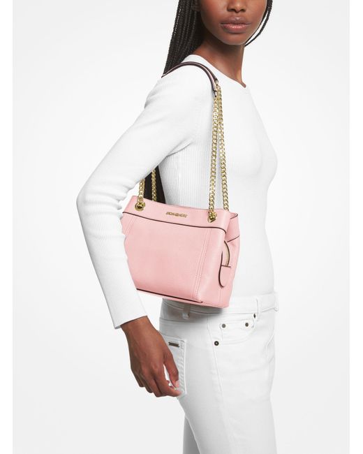 Michael Kors Jet Set Medium Pebbled Leather Chain Shoulder Bag in Pink