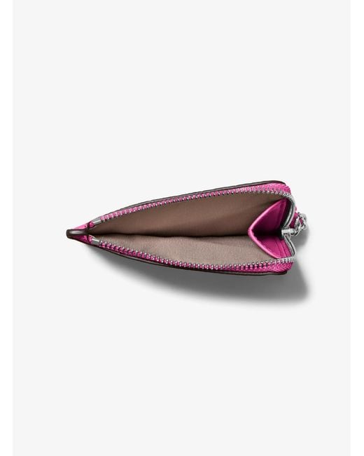 Michael Kors Pink Mk Jet Set Small Pebbled Leather Card Case Wristlet